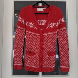 ANTHROPOLOGIE COINCIDENCE & CHANCE Red And White Fair Isle Rabbit Blend Cardigan
